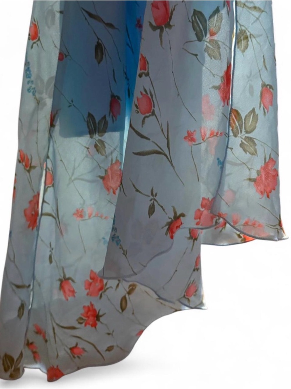 Vintage 90s Blue floral asymmetrical flowy skirt with pink accents - Picture 10 of 10